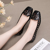 Sandales plates à plateforme à bout carré pour femme, chaussures d'été d'extérieur en PVC ajourées à enfiler, magnifiques chaussures à petit talon et bouche peu profonde, tendance