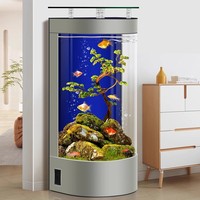 Aquarium avec pompes à eau, semi-circulaire, vertical, sur pied, en verre ultra-transparent, autonettoyant, pour salon