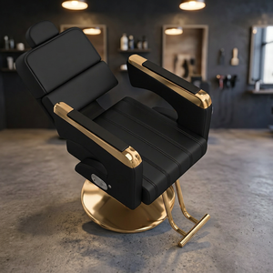 Contemporary Barber Chair Faux Leather Reclining Hydraulic Pump Adjustable <b>Footrest</b> Round Base Salon Furniture - Product Image 1