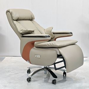 Silla Ejecutiva Eléctrica con Función de Masaje y Reclinación para Oficina, Color Beige - Product Image 4