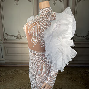 ZD kadın çiçek balo elbise seksi beyaz kokteyl Sparkly inciler Rhinestones doğal balo doğum günü partileri için - Product Image 5