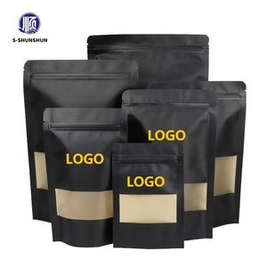 リサイクル可能な食品貯蔵再利用可能なブラッククラフト紙包装スタンドアップジッパーバッグヒートシール可能なクラフトポーチ付きクリアウィンドウ - Product Image 1