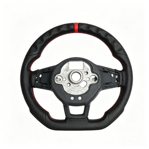 Volant de voiture en cuir <span class=keywords><strong>noir</strong></span> et fibre de carbone à fond plat pour VW Passat <span class=keywords><strong>Golf</strong></span> 6 7 Polo Jetta <span class=keywords><strong>GT</strong></span> Sports avec bouton et ABS - Product Image 4