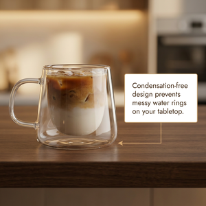Taza de Café de Vidrio Borosilicato de Doble Pared, Diseño Minimalista con Efecto Flotante, Resistente al Calor, Asa Aislada, para Adultos, Té, Latte - Product Image 4