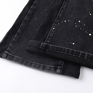 Jean évasé de créateur avec effet éclaboussures d'encre, jean rétro personnalisé de haute qualité, <span class=keywords><strong>pantalon</strong></span> en denim extensible pour homme, jean slim délavé à l'acide - Product Image 4