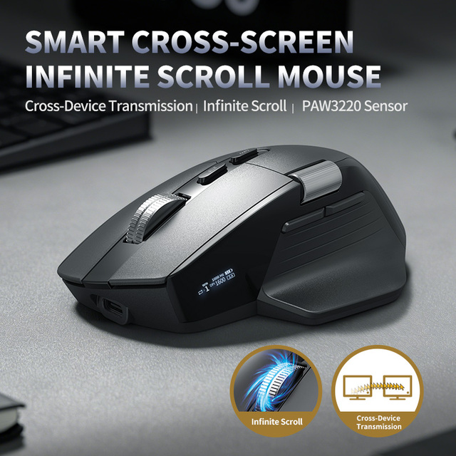 Wireless Charging with Three Modes Can Cross-computer Operation Control 4 Dvices. Hyper-fast Scroll Wheel  Office Mouse.