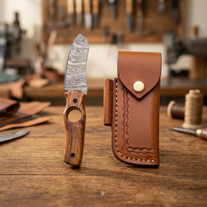 Couteau à lame fixe en acier de Damas avec manche en bois et étui en cuir, lame de qualité supérieure pour couper les cigares, idéal pour l'extérieur - Product Image 4