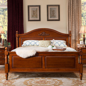 Meubles de chambre à coucher de style américain de luxe Lits Queen Size en bois massif de chêne, frêne, caoutchouc, acajou, noyer noir - Product Image 2