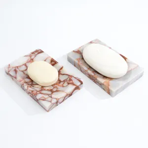 Đá tự nhiên đá cẩm thạch bán buôn phổ biến khách sạn Vòng handmade OEM đá cẩm thạch đỏ món ăn xà phòng chủ cho phòng tắm phụ kiện