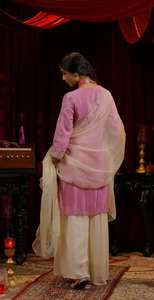 Conjunto de 3 piezas de seda romana elegante para mujer, corte regular, Kurti, Plazaa, Dupatta, con hermoso bordado y lentejuelas, estilo casual reversible. - Product Image 5