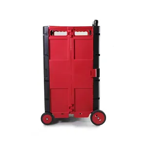 Chariot pliable rouge et noir avec logo de couleur personnalisé, chariot de supermarché pliable de haute qualité