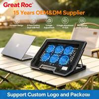 Support de refroidissement pour ordinateur portable à 6 ventilateurs, réglable en hauteur sur 5 niveaux, double USB, silencieux, pour ordinateur portable de jeu de 17 pouces
