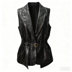 Women's Black Patent <strong>Leather</strong> <strong>Blazer</strong> Collar Vest <strong>Jacket</strong> - Fashionable Versatile Outerwear for Daily &amp; Office Wear - Product Image 1