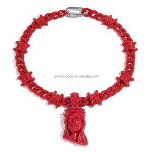 2025 alla moda per coppie di gioielli HOT Party Choker Hiphop rosso catena spinato personalizzato gesus ciondolo 3D acrilico collana a catena per giovani - Product Image 1