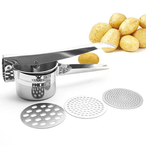 Presse-purée à pommes de terre manuelle professionnelle, robuste, en acier inoxydable, avec 3 disques interchangeables amovibles - Product Image 2