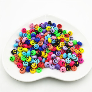 Plastic Acrylic Smile Face <b>Beads</b> 6x10mm Flat Round <b>Loose</b> <b>Beads</b> For Jewelry Making Mixed Colors 100Pcs Per Pack - Product Image 1