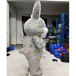 Costume de mascotte gonflable lapin gris à longues oreilles, combinaison de lapin en fourrure pour les festivals de Pâques et de carnaval - Product Image 4