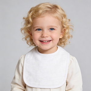 مريلة أطفال بيضاء للجنسين مصبوغة بلون واحد صديقة للبيئة مع إمكانية تخصيص النص الشخصي مصنوعة من القطن للتغذية - Product Image 1