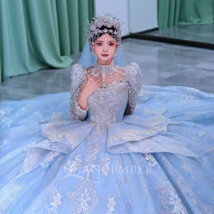 Robe de mariée princesse en tulle bleu clair scintillant avec appliques perlées, robe de Quinceañera Xs211 - Product Image 4