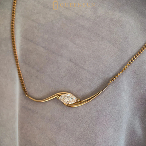 18K <span class=keywords><strong>Gold</strong></span> Wellenform Marquise-Schliff Labor-Diamant Anhänger Halskette - Minimalistischer Eleganter Edler Schmuck für Frauen, Tägliches Tragen Geschenk - Product Image 3