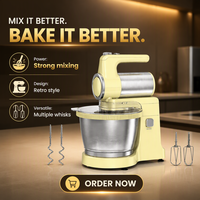 Batteur sur socle électrique classique, 5 vitesses, 300W, en acier inoxydable, mélangeur planétaire de cuisine avec bol mélangeur et accessoires