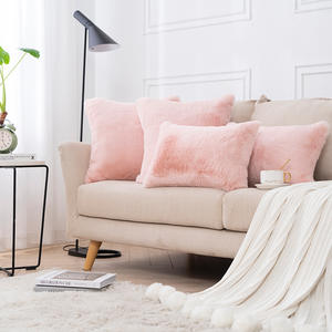 Housse de coussin carrée en fourrure de lapin, couleur unie, pour canapé et chambre à coucher, lavable, en polyester - Product Image 3