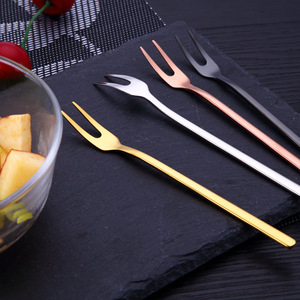 Fourchette à fruits en acier inoxydable 304 pour enfants, fourchette à deux dents dorée, ensemble de fourchettes à gâteau de lune épaissies, fourchette à dessert - Product Image 1