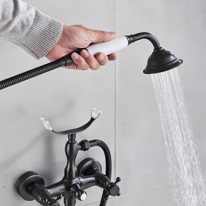 Té<span class=keywords><strong>l</strong></span>éphone mural noir à longue bec, mitigeur de baignoire en laiton robinet de douche mitigeur de bain, <span class=keywords><strong>eau</strong></span> chaude et froide XR8528 - Product Image 3