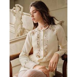 Pearl Button Embellished <b>Cardigan</b> <b>Beige</b> Women's Knitwear - Product Image 6