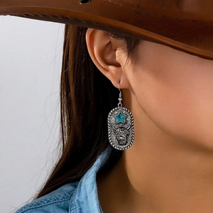 Estilo occidental Vintage colgante patrones turquesa <span class=keywords><strong>Pinto</strong></span> <span class=keywords><strong>caballo</strong></span> Highland vaca desierto puesta de sol moda pendientes colgantes al por mayor - Product Image 1