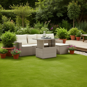 Ensemble de canapés de jardin en rotin avec structure en acier et verre trempé, mobilier d'extérieur pour usage en jardin - Product Image 2