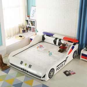 Lit de voiture moderne pour enfants avec roues lumineuses LED et fonction de rangement, lit de voiture de course rembourré pour garçons - Product Image 5
