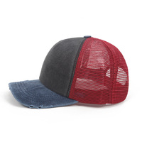 Chuangpei personnalisable 5 panneaux été maille camion chapeau en détresse lavé Denim décontracté adulte brodé drapeau américain Logo