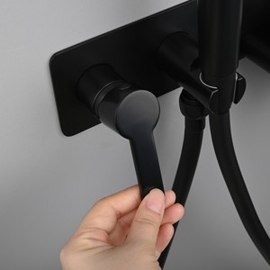 Juego de Limpieza de Inodoro Montado en la Pared <span class=keywords><strong>para</strong></span> Ingeniería Hotelera, Color Negro Mate, con Portarrollos de Papel, Rociador de Bidé Multifunción de Latón - Product Image 5