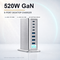 Chargeur de bureau 8 ports 520W GaN USB C, 4C PD100W + 4A QC30W, écran intelligent, charge rapide pour ordinateur portable, UKCA