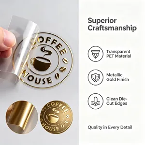 Round Gold Foil Stamping Label for Coffee Cups Glass Bottles Gift Boxes Packaging Seal <b>Sticker</b> PET Material - Product Image 2