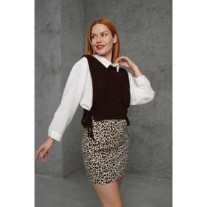 Pull en tricot marron pour femme, manches longues, décontracté, anti-boulochage, avec détails en dentelle - Product Image 6