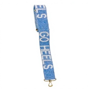 CRYSTAL CRAFT Sangle en sangle tissée perlée bleue avec le texte 'Let's Go Hells' et autres textes, accessoire de sac à main vintage, tendance et écologique - Product Image 1