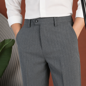 <span class=keywords><strong>Pantaloni</strong></span> Eleganti da Uomo <span class=keywords><strong>Grigio</strong></span> Tie-Dye a Gamba Dritta in Tessuto Pettinato Stile Italiano - Business-Casual, Formali, per Ufficio, Matrimonio, Gala - Product Image 2