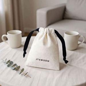 Sac à cordon double en toile de coton 100% biologique avec logo personnalisé, qualité supérieure, écologique, réutilisable, certifié, sans poignée, personnalisé - Product Image 3