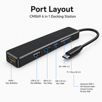 Base de Conexión USB C 6 en 1 CM069 con HDMI 4K, 100W PD, USB 3.0, Adaptador Multipuerto Tipo C para MacBook, Laptop, PC