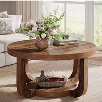 Table basse double couche en bois massif de style campagnard américain Ruisha avec espace de rangement pour le salon