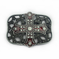 Nouvelle boucle de ceinture en alliage de zinc lisse plaqué argent antique, motif croix rouge, style rétro décontracté western cowboy, pour ceinture en cuir