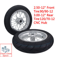 Roues de moto CNC de 12 pouces avec moyeu en aluminium 2.50-12/3.00-12 avec pneu de route 90/90-12 et 120/70-12