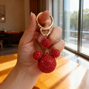 Porte-clés <span class=keywords><strong>Mickey</strong></span> Bling Bling en alliage, tête de souris entièrement ornée de strass, mignon, rouge et argenté, accessoire de <span class=keywords><strong>sac</strong></span>, cadeau - Product Image 3