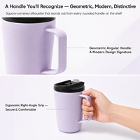 Mug à café isotherme 360 ml avec poignée géométrique, couvercle rabattable, anti-fuite, double paroi sous vide en acier inoxydable, tasse de voyage 12-24 heures