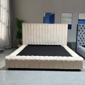 PZCN HOME Tête de <span class=keywords><strong>lit</strong></span> moderne en <span class=keywords><strong>velours</strong></span> <span class=keywords><strong>beige</strong></span> avec étui Cadre de <span class=keywords><strong>lit</strong></span> moderne king Size Meubles de chambre à coucher <span class=keywords><strong>Lit</strong></span> king size avec rangement à vendre - Product Image 1
