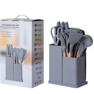 Ensemble d'ustensiles de cuisine en silicone résistant à la chaleur de 19 pièces avec couteaux, outils antiadhésifs dans un rangement pour une cuisson sans tracas - Product Image 4