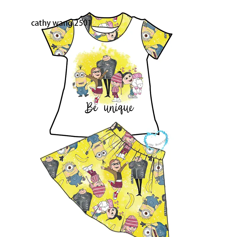 RTS Großhandel Encanto Boutique gelbe Kleidung Baby Mädchen Kurzarm Hemd Rock Set Karneval Kleid Kleidung Kleinkind