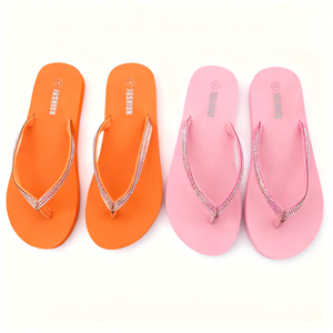 Tendance mode écologique pour femmes <span class=keywords><strong>Jolies</strong></span> <span class=keywords><strong>tongs</strong></span> roses avec des strass étincelants sur les brides Glamour décontracté Printemps Été - Product Image 3